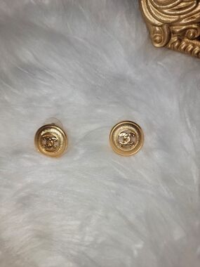 Gold Round Logo Stud Earrings